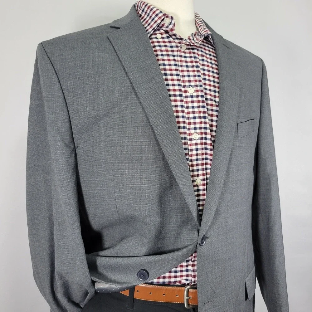 Collection Michael Strahan Men's Sport Coat Blazer Two Button Gray Poly Wool 46L
